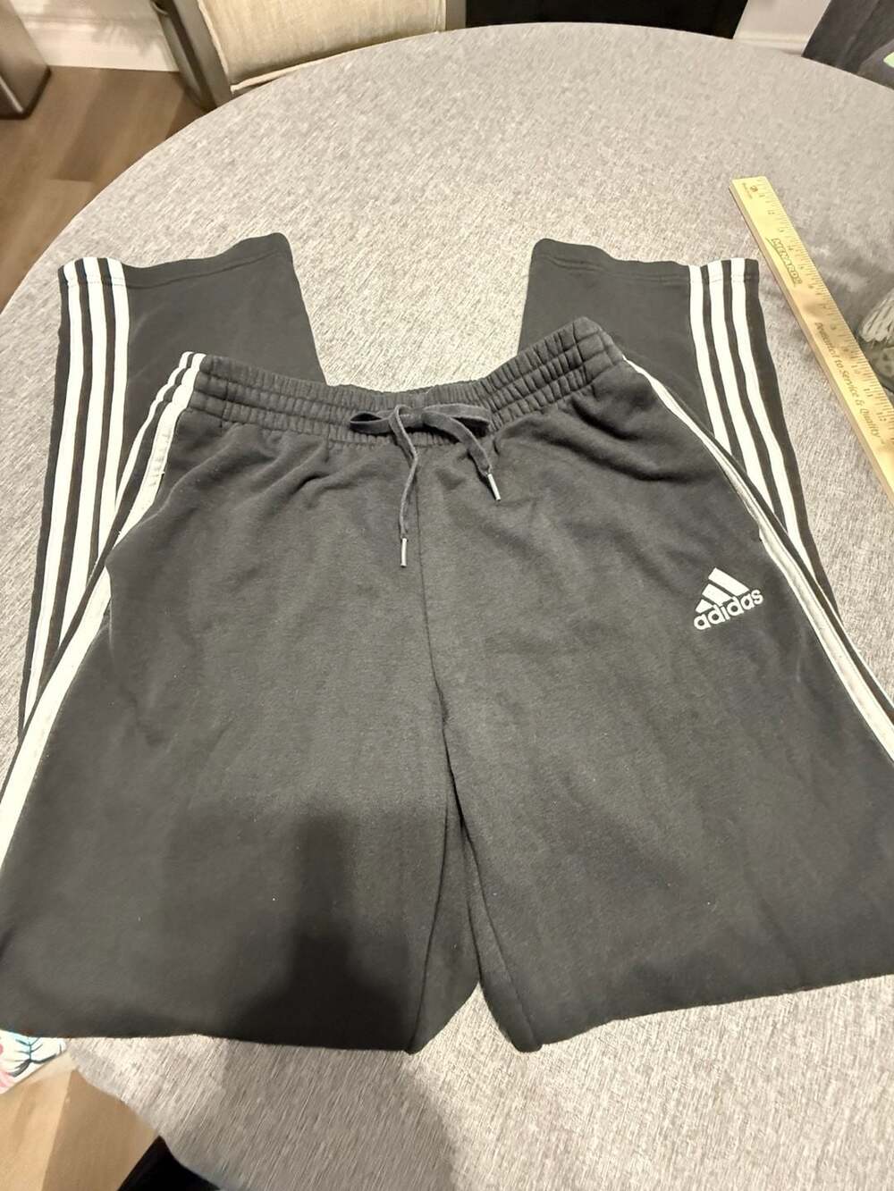 Adidas Essentials French Terry 3-Stripes Open Hem Pants Black LT.